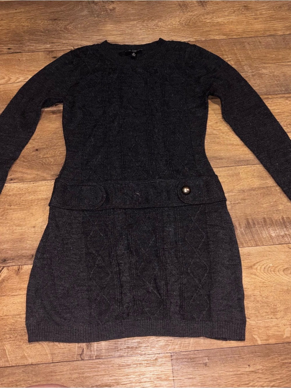 A. Byer Black Cable-Knit Long Sleeve Sweater Dress